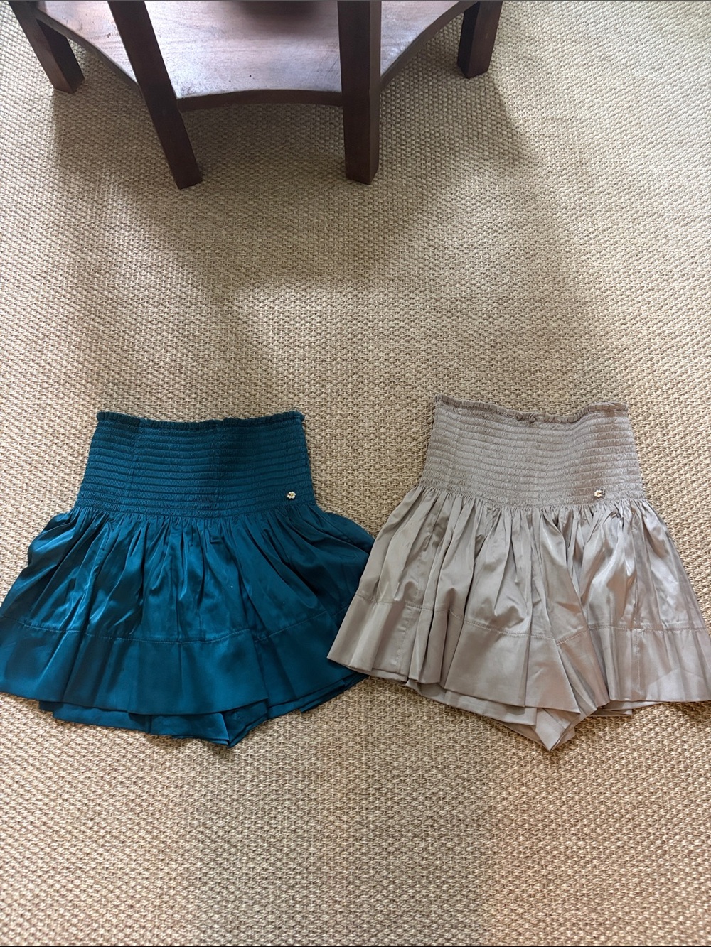 NATURAL LIFE Teal and Light Taupe Smocked Circle Skirts